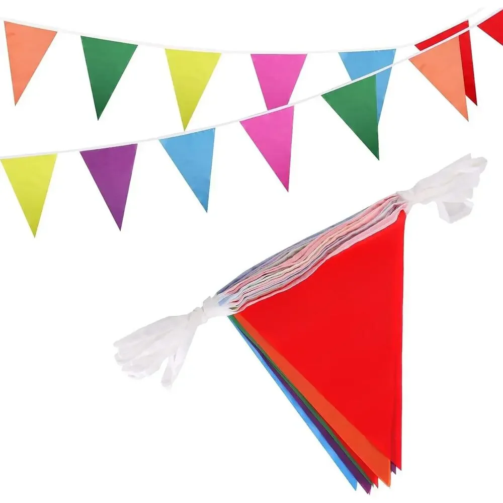 Reusable Pennant Banner, (3) 30 Foot Rainbow String Flags, Kids Birthday Party